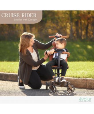 Kids Cruise Rider Stroller – Lightweight, book-fold, carry belt, padded seat & headrest, extendable backrest, 5-point harness, 45 lb limit.