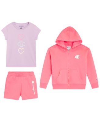 Girls' 4-6X Logo T-Shirt, Zip Up Hoodie and Shorts, 3-Piece Set