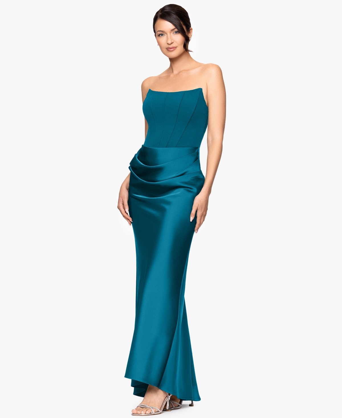 Betsy & Adam Women's Mixed-Media Strapless Corset Gown