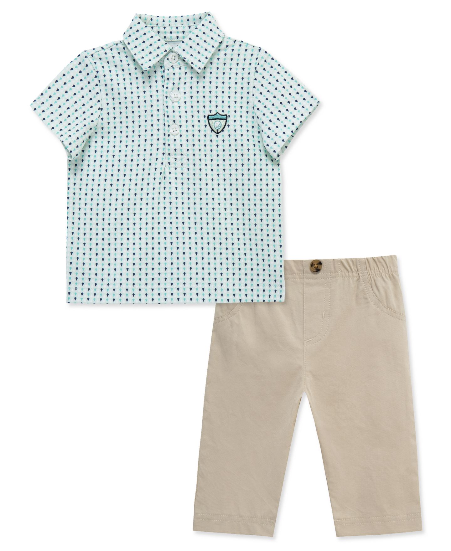 Комплект Little Me Polo Neck Shirt & Pants, 2-Piece Set для мальчиков-малышей, цвет: Светлый мятный / Бежевый — фото 1