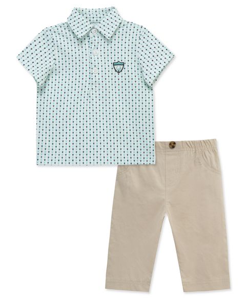 Комплект Little Me Polo Neck Shirt & Pants, 2-Piece Set для мальчиков-малышей, цвет: Светлый мятный / Бежевый