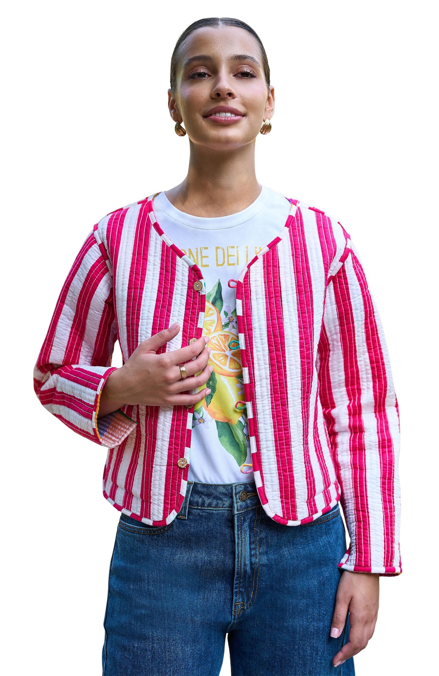 Женская куртка Yumi Collar Reversible Cotton Quilted, цвет: Разноцветный — фото 2