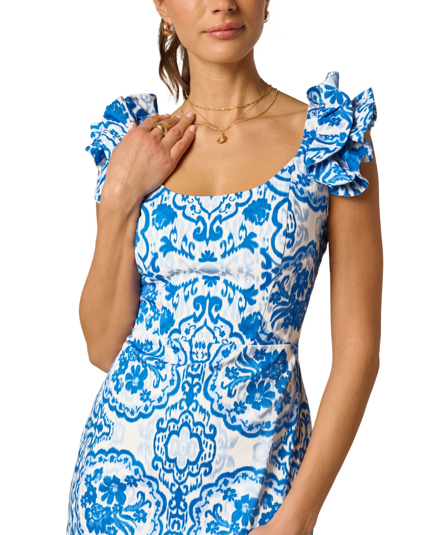 Женское платье Adrianna Scoop Neck Midi, цвет: Синий / Белый — фото 2