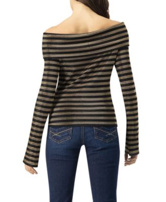 Women's Bardot Neckline Striped Long Sleeve Blouse