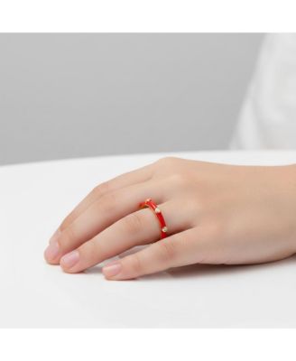 Dainty 14k Gold Plated CZ Enamel Elegant Bamboo-Inspired Ring