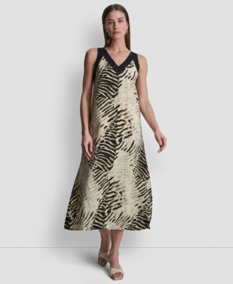 Women's Printed Sleeveless V-Neck Midi Dress