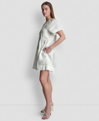 Women's V-Neck Contrast-Stitch Mini Dress