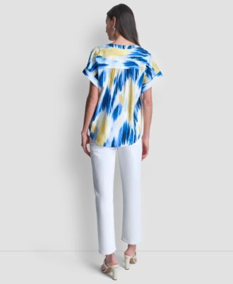 Women's Abstract-Print Button-Down Top