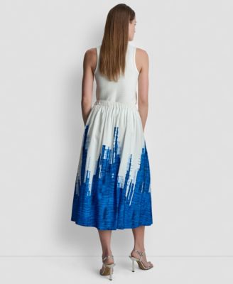 Women's Printed Abstract Pull-On Midi Skirt