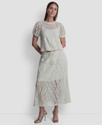 Women's Crochet Leaf Pull-On Midi Skirt