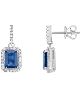 Sapphire (2.10 ct. t.w.) & White Sapphire (0.25 ct. t.w.) Drop Earrings in 14k White Gold (Also Available in Emerald)