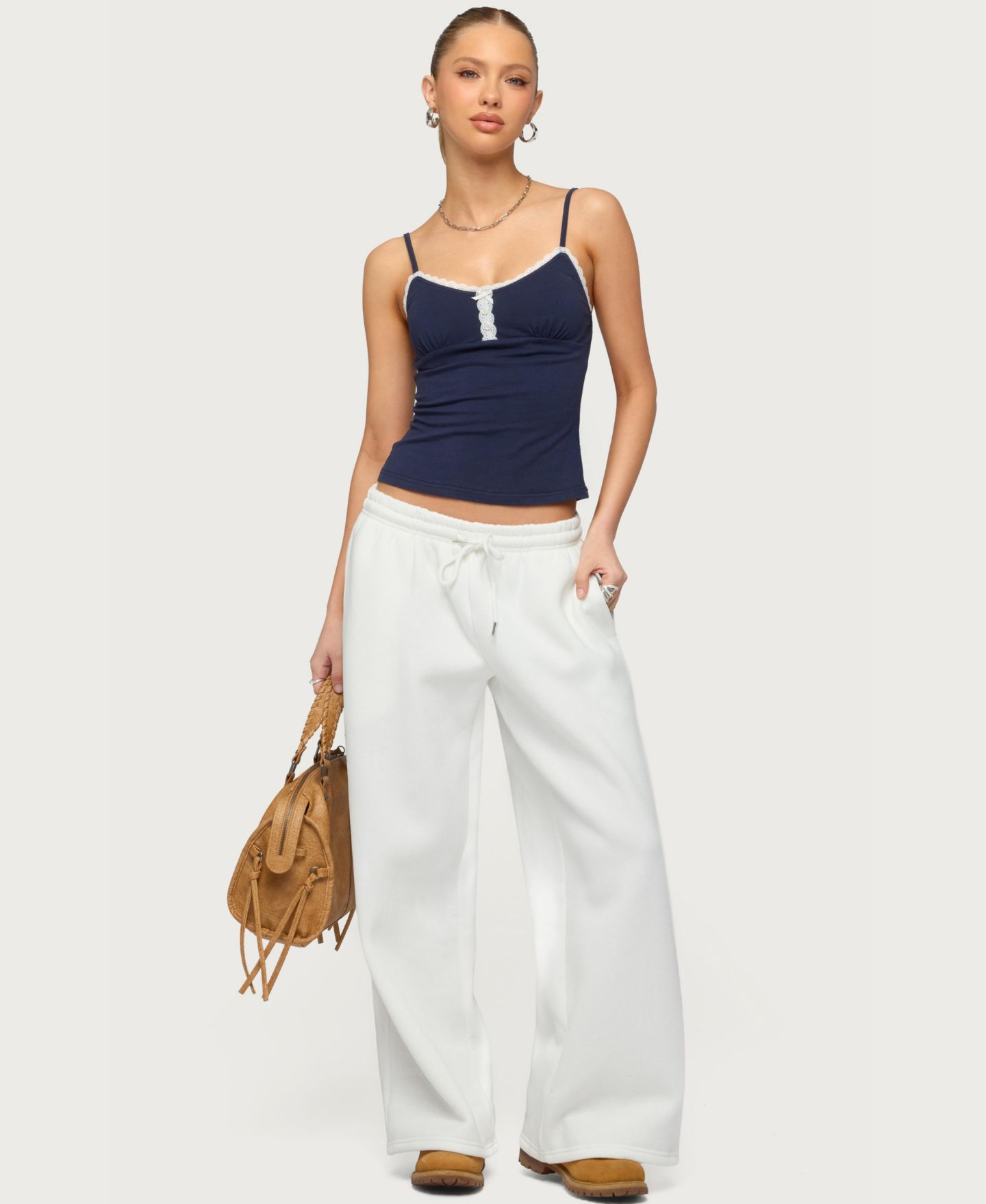 Женские брюки Edikted Wide Leg Fold Over, цвет: Белый — фото 5