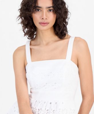 Women's Square-Neck Sleeveless Eyelet Midi Dress