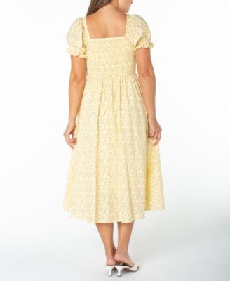 Juniors' Square-Neck Puff-Sleeve Midi Dress