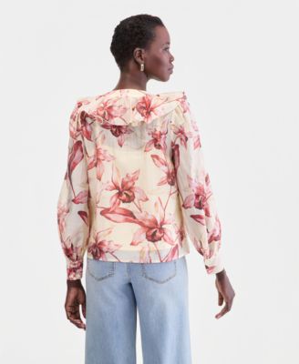 Women's Printed Ruffled Long-Sleeve Blouse