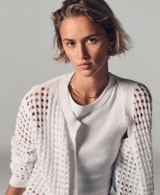 Women's Open-Stitch Drop-Shoulder Cardigan Sweater