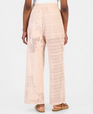 Women's Lace Drawstring-Waist Wide-Leg Pants
