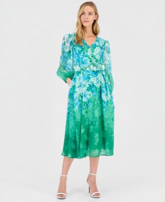 sachin and babi light blue dress Tahari Asl Women's Rhinestone Square Neck Long Sleeve Velvet Gown main image 0