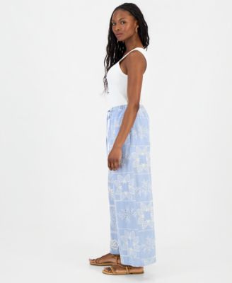 Petite Embroidered Cotton Wide-Leg Pants