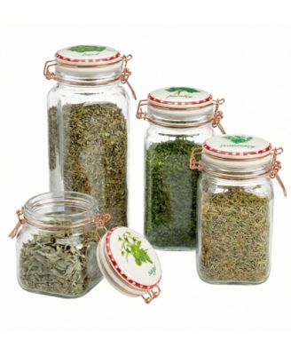 Herbs Decal Glass Canisters with Ceramic Lid, Set of 4