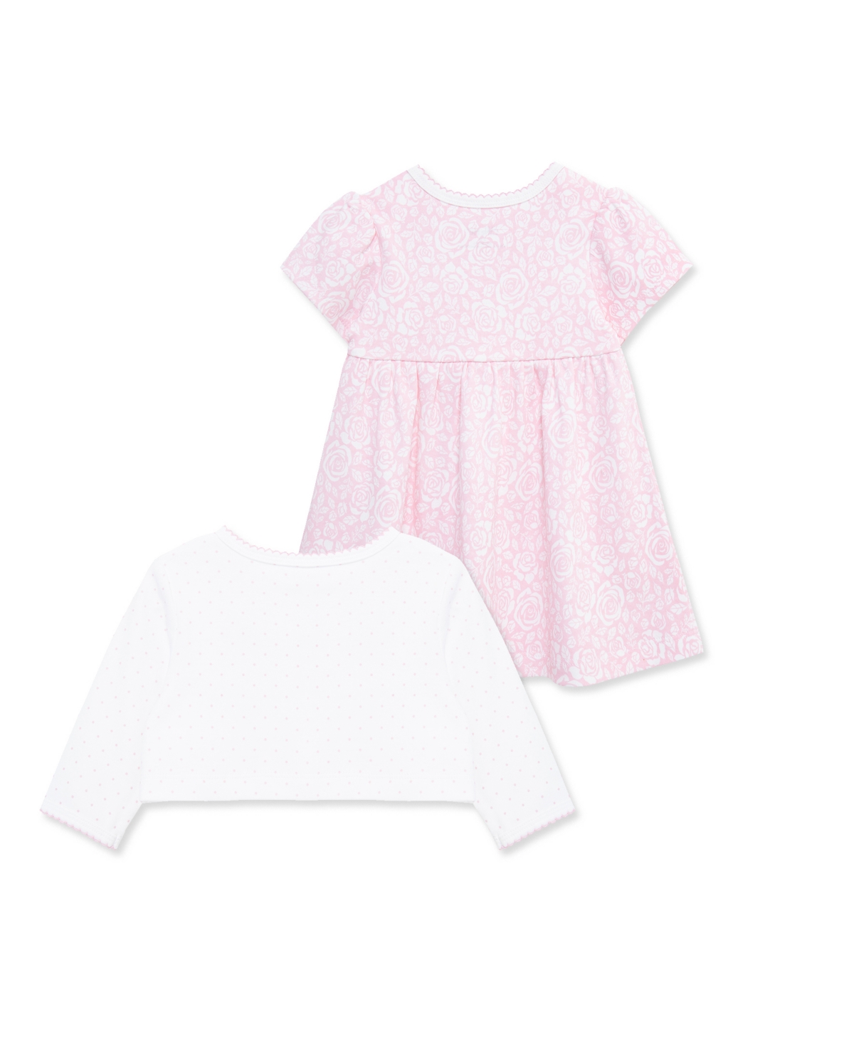 Little Me Baby Girls' Rose Printed Dress, Cardigan and Diaper Cover, 3-Piece Set