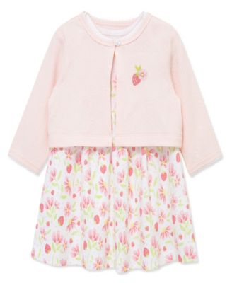 Baby Girls' Short-Sleeve Dress, Cardigan and Diaper Cover, 3-Piece Set