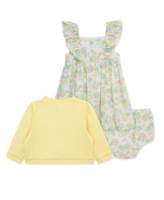 Baby Girls' Sleeveless Dress, Cardigan and Diaper Cover, 3-Piece Set