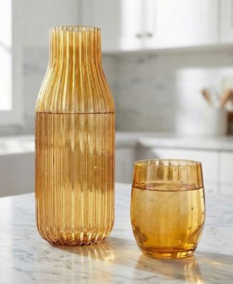 2-Piece Ribbed Carafe and Cup Set, Amber