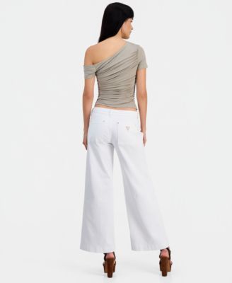 Women's Jaide Asymmetric Short-Sleeve Shirring Top & Zoya Wide-Leg Crop Jeans