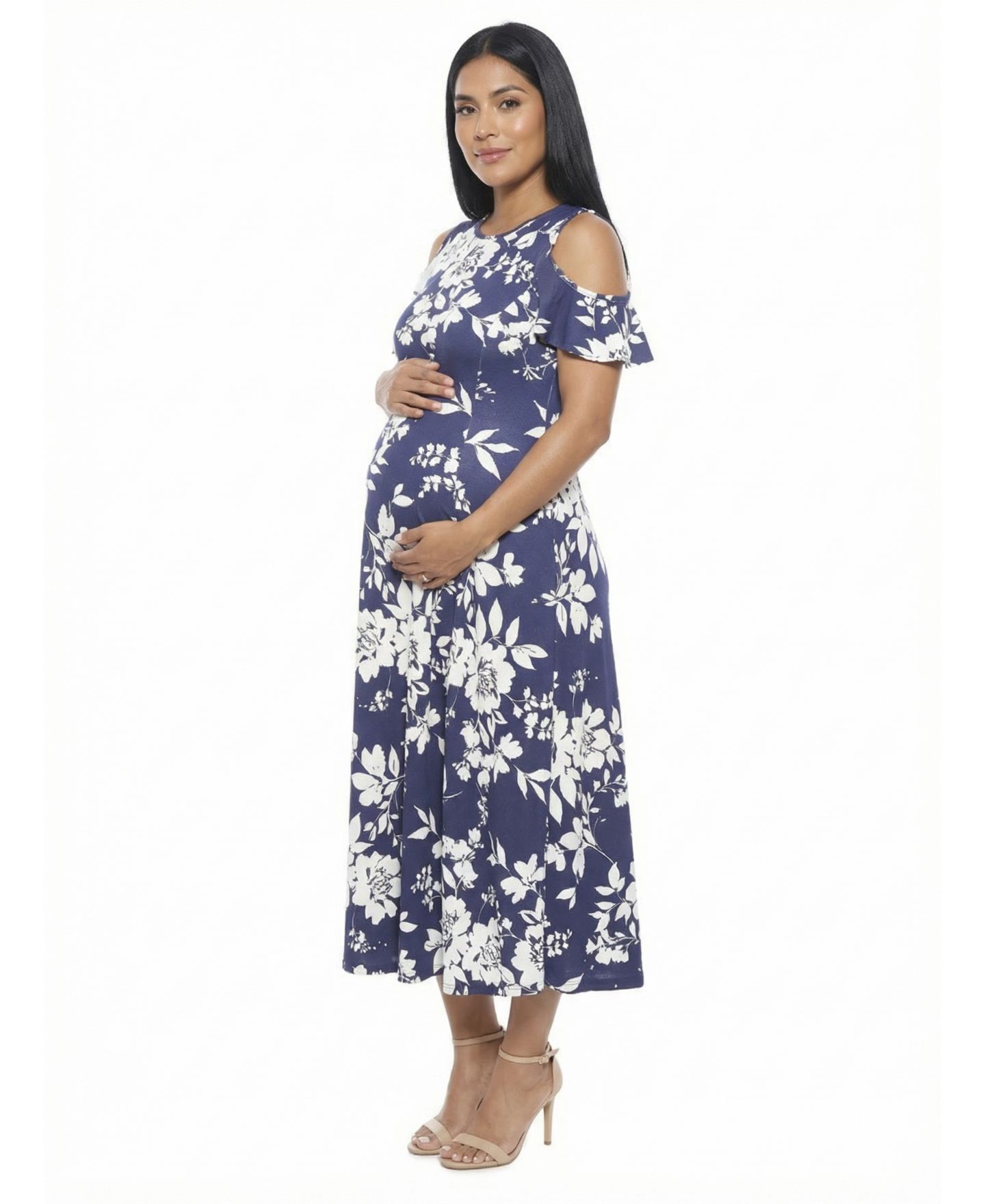 Женское платье 24seven Comfort Apparel and Plus Size Maternity Ruffle Maxi, цвет: С принтом — фото 2