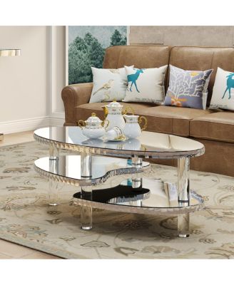 Mirrored Glass Crystal Oval Coffee Table with Acrylic Legs