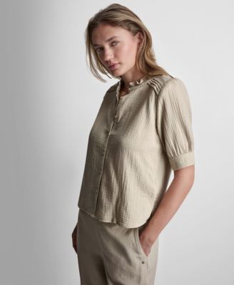 Petite Short Puff-Sleeve Button-Front Shirt
