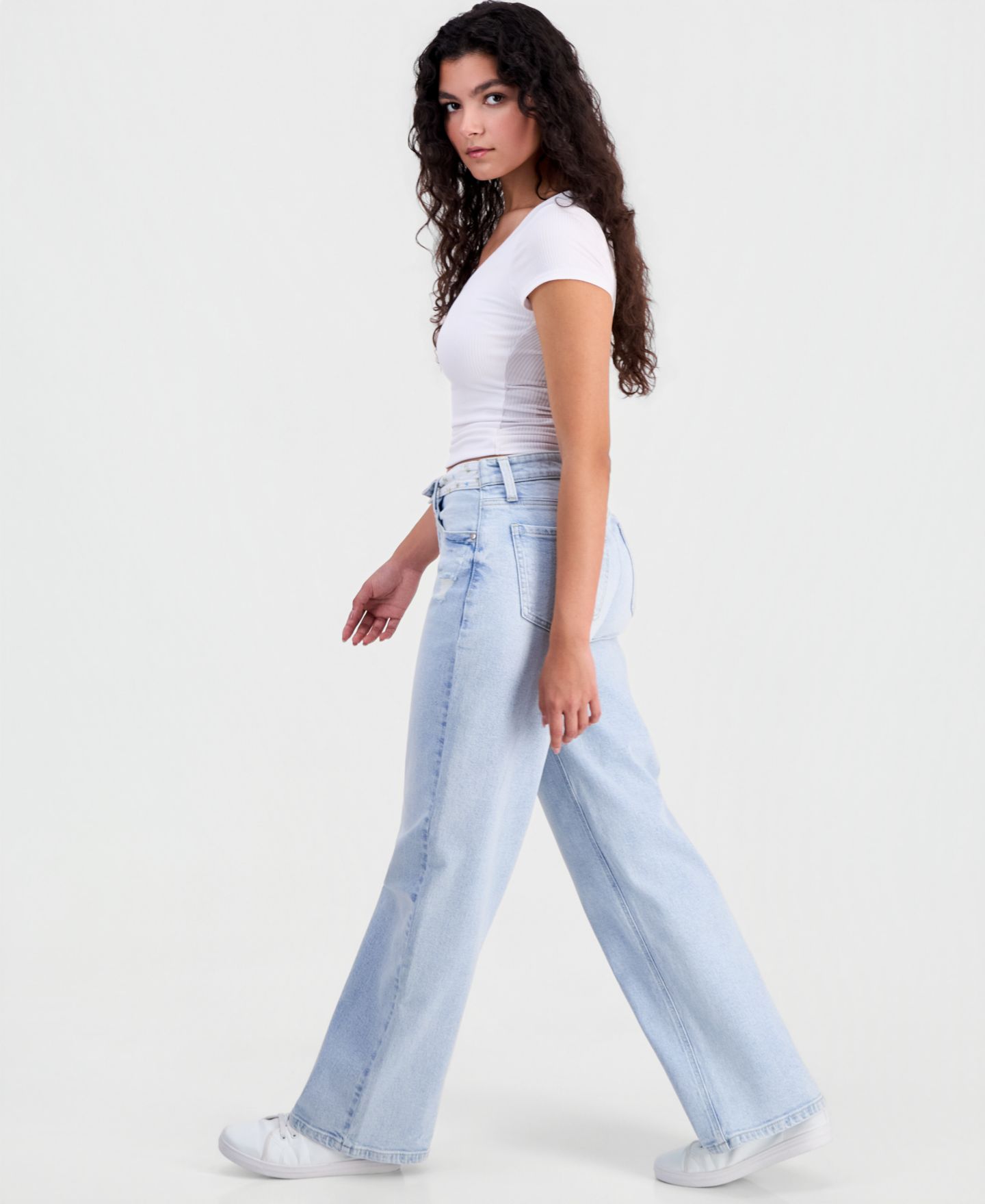Женские джинсы Celebrity Pink Juniors' Contrast-Waistband Wide-Leg, цвет: Stratna — фото 5