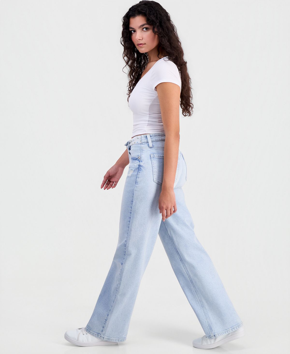Celebrity Pink Juniors' Contrast-Waistband Wide-Leg Jeans view 5 — MAYCSS fashion products