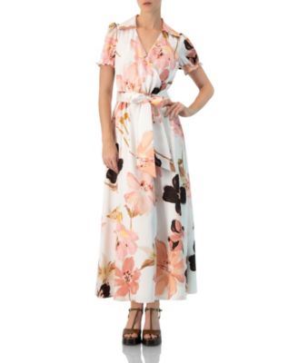 Women's Short Sleeve V-Neck Collared Maxi Dress