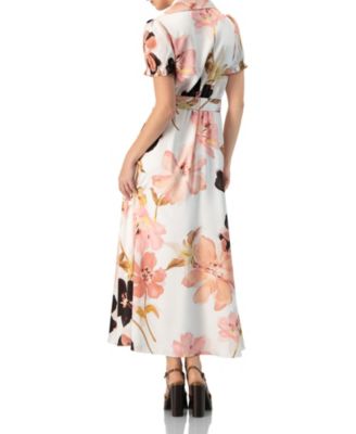 Women's Short Sleeve V-Neck Collared Maxi Dress