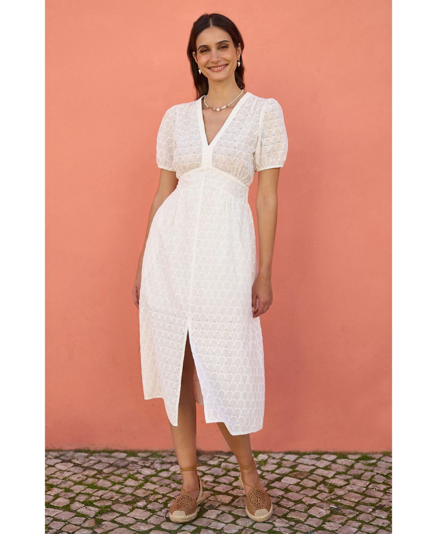 Женское платье Yumi Broderie Anglaise Midi, цвет: Белый — фото 4