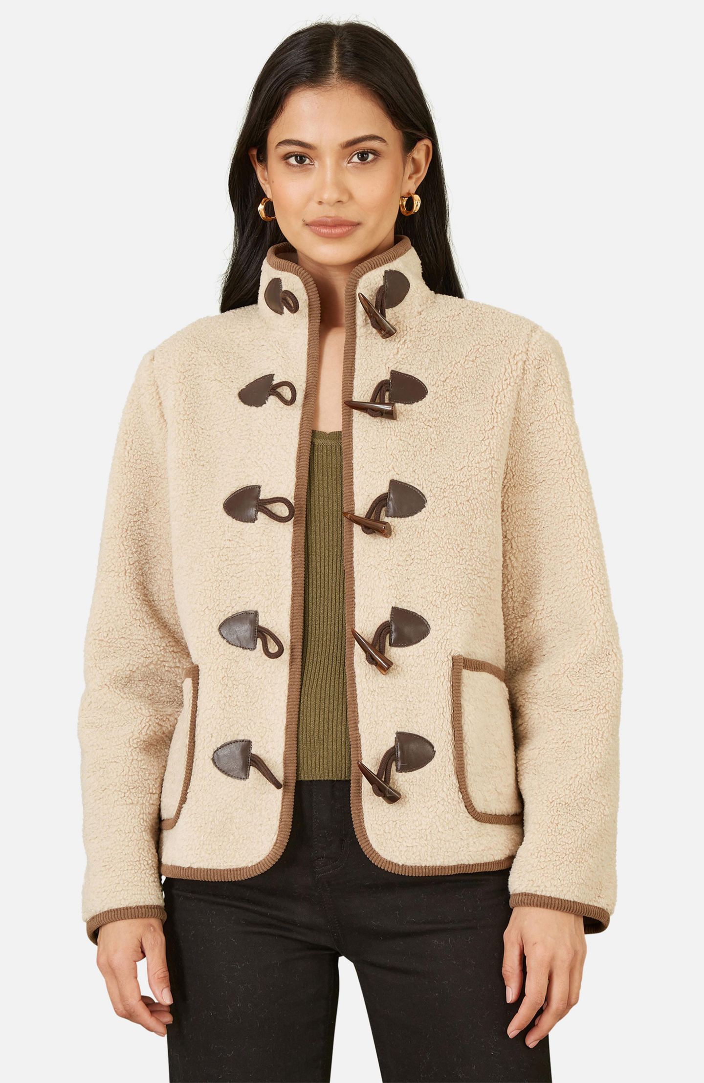 Женская куртка Yumi Faux Leather Button Detail, цвет: Кремовый — фото 6