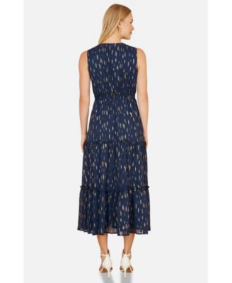 Women's Foil Print Ruched Waist Midi Dress