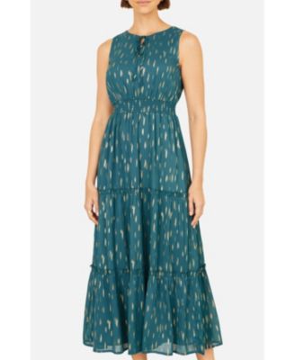 Women's Foil Print Ruched Waist Midi Dress