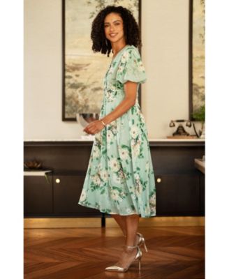 Women's Floral Front Tie Detail Tea Dress