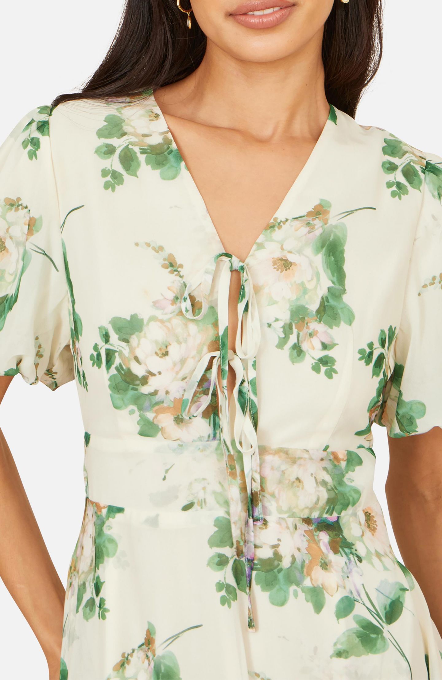 Женское платье Yumi Floral Front Tie Detail Tea, цвет: Слоновая кость — фото 8