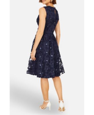 Women's Sequin Floral Applique Skater Dress