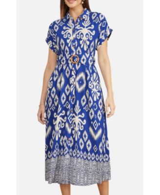 Women's Geo Print Relaxed Midi Shirt Dress