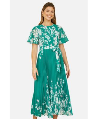 Women's Mirror Floral Design Pleated Midi Dress