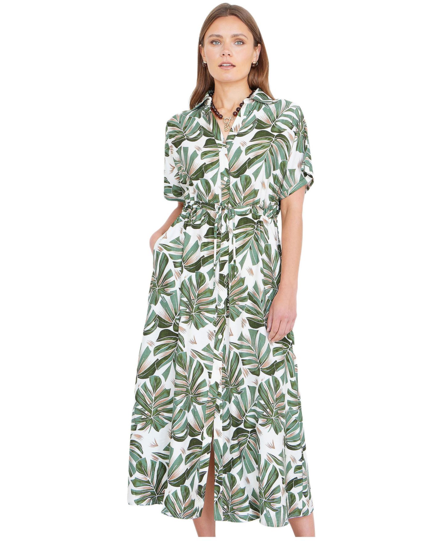 Женское платье Yumi Relaxed Boho Print Maxi Shirt Dress, цвет: Зелёный — фото 1