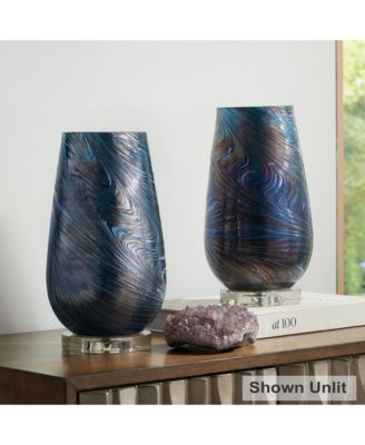 Carmen Modern Coastal Accent Table Lamps 12 1/2" High Set of 2 Green Art Glass Shade for Bedroom Bedside Nightstand Office