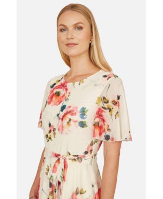 Women's Mesh Floral Print Midi Dress