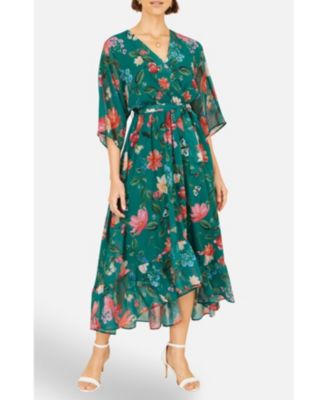 Women's Floral Dip Hem Kimono Wrap Dress
