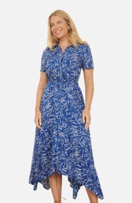 Women's Printed Midi Ruched Shirt Dress